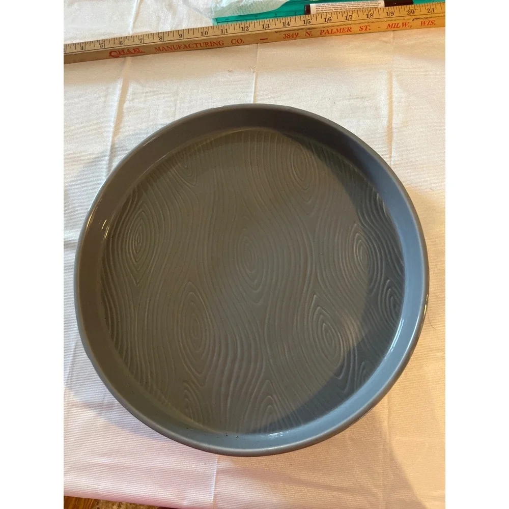Temp-tations by Tara Woodland Gray Round Serving Tray Wood Grain 13.5